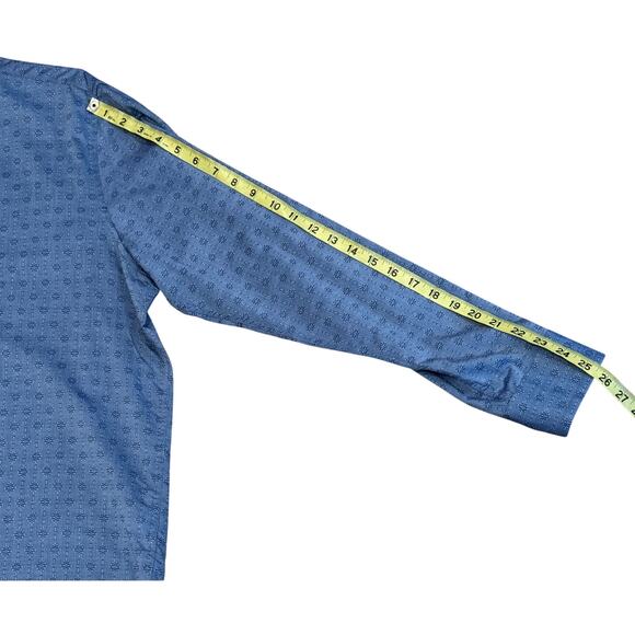 Tasso Elba Men’s Large Blue Diamond Tile Supima Cotton button down Dress Shirt - Picture 8 of 9